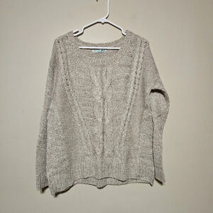 Maurices Long Sleeve Cable Knit Sweater Women's Size Large Tan Beige Cozy Comfy